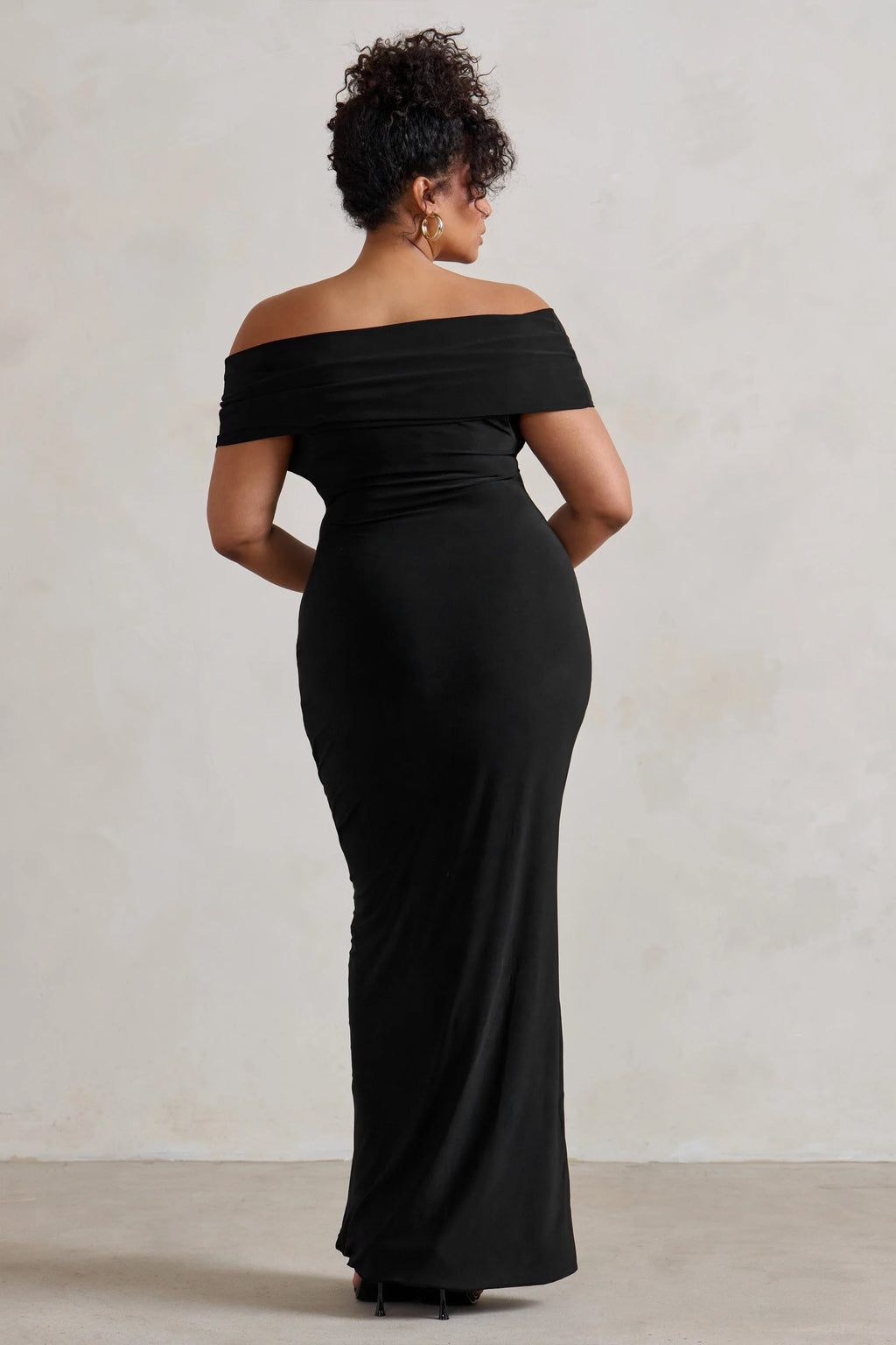 Refined | Black Twist Front Bardot Maxi Dress
