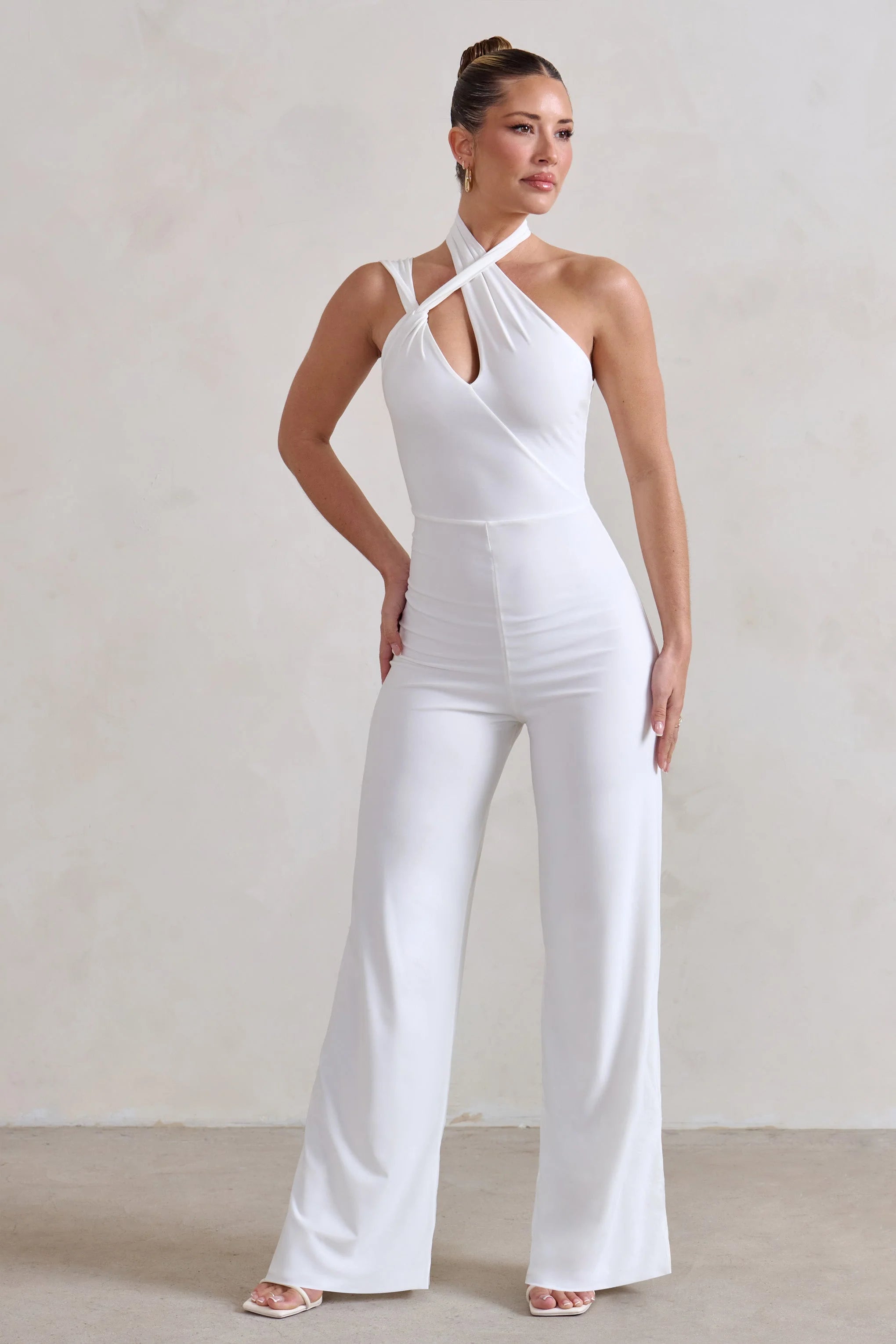 Tilly | White Cut Out Halterneck Asymmetrical Jumpsuit