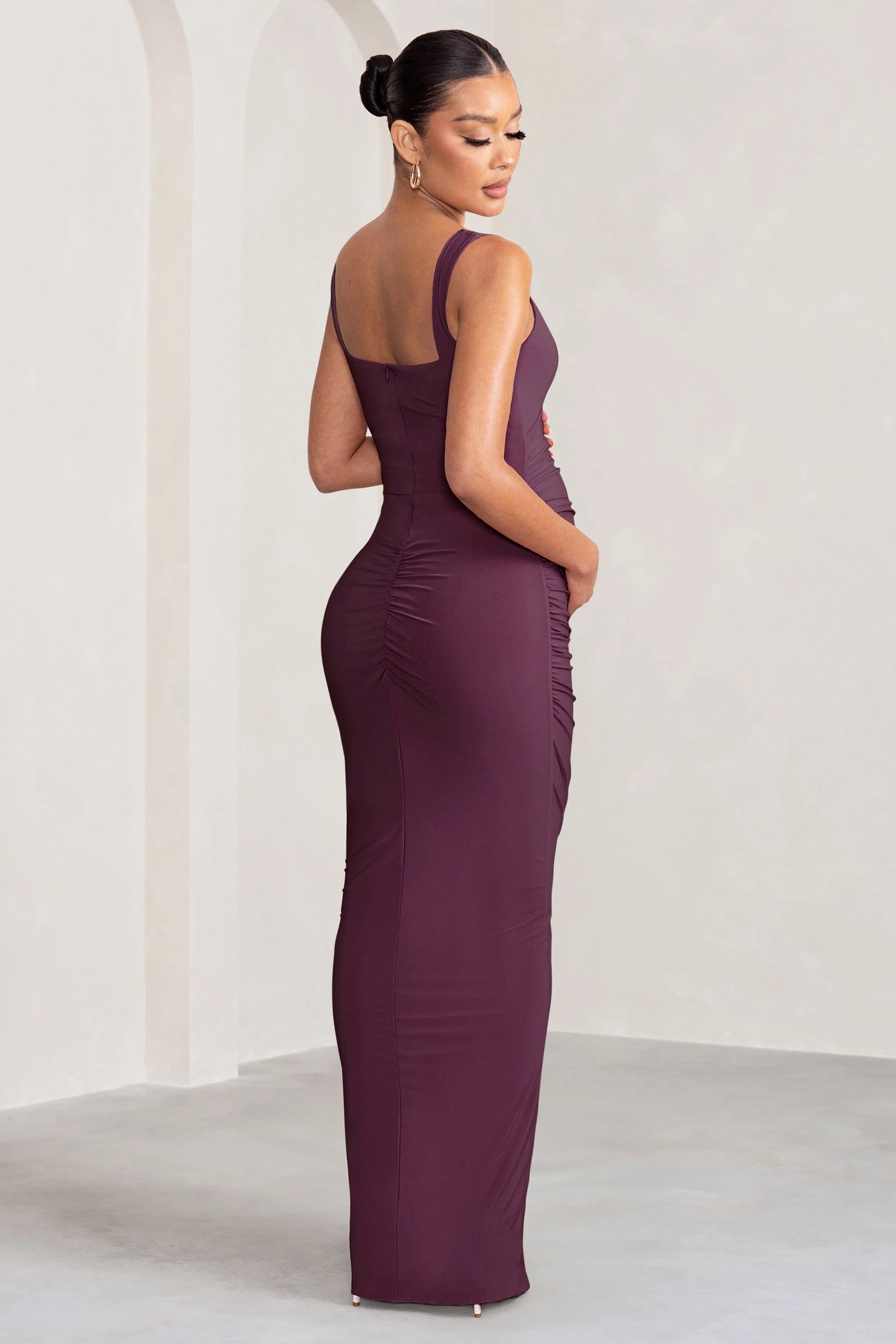 Avril | Plum Square Neck Maternity Maxi Dress with Split
