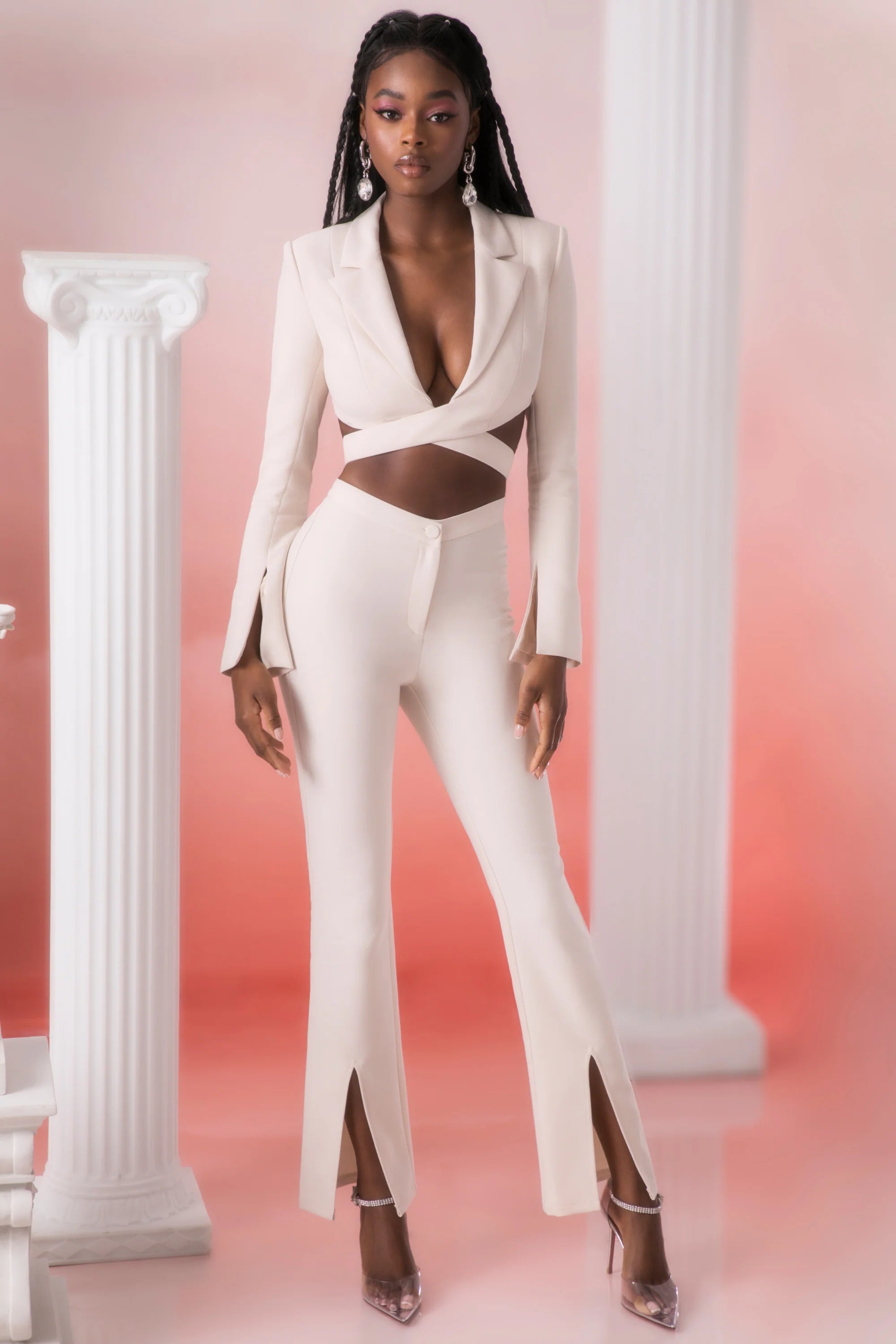 Petite Flare Trousers in Stone