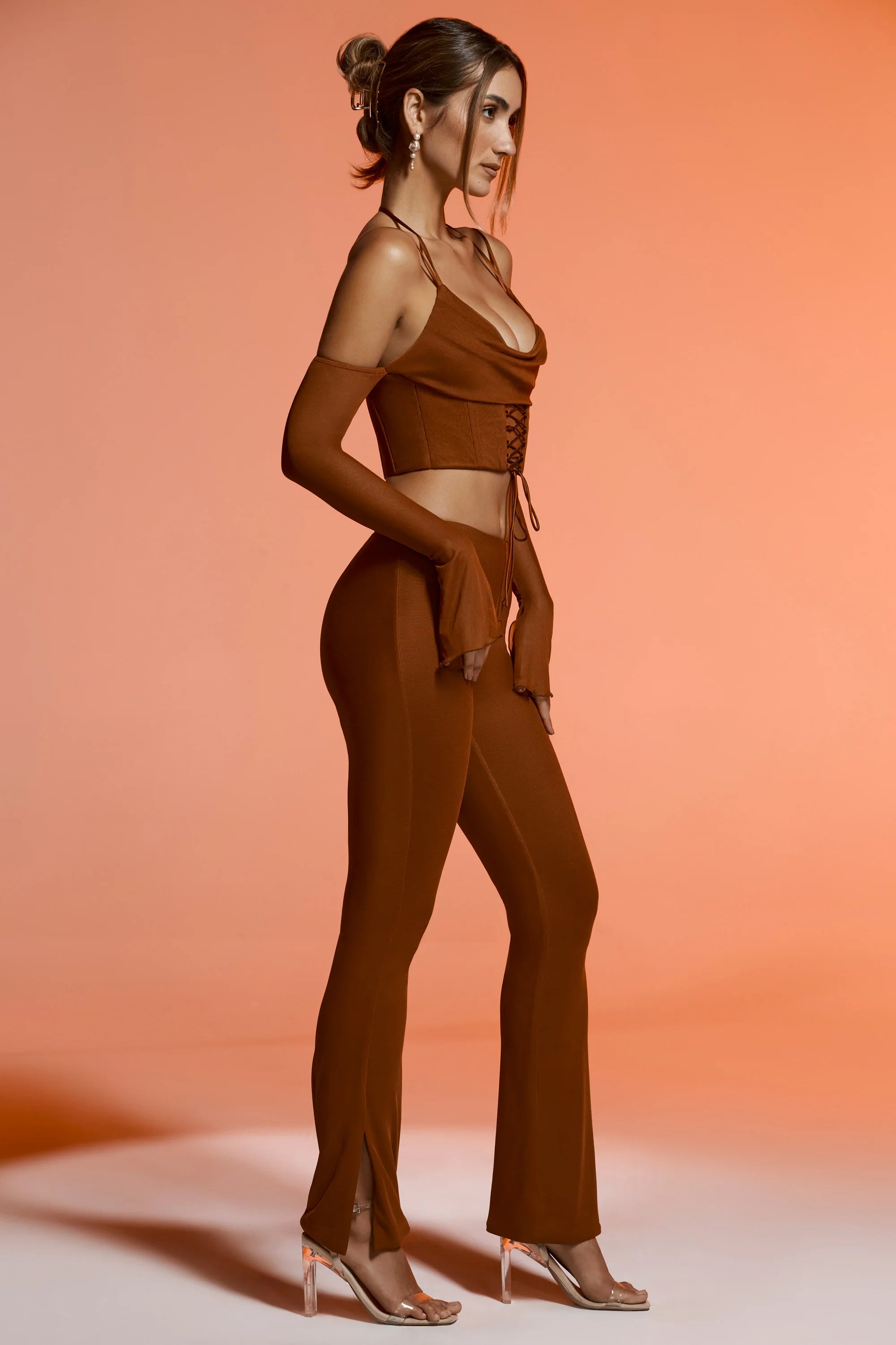 Split Flare Trousers in Brown