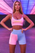 Aerobic Seamless High Waisted Shorts in Blue & Pink