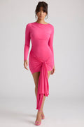 Long Sleeve Draped Mini Dress in Magenta