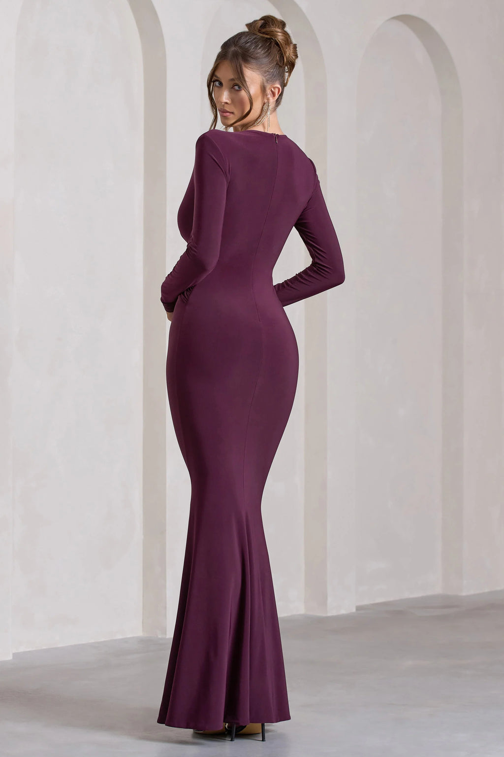 Aluna | Plum Plunge-Neck Twisted Split Maxi Dress