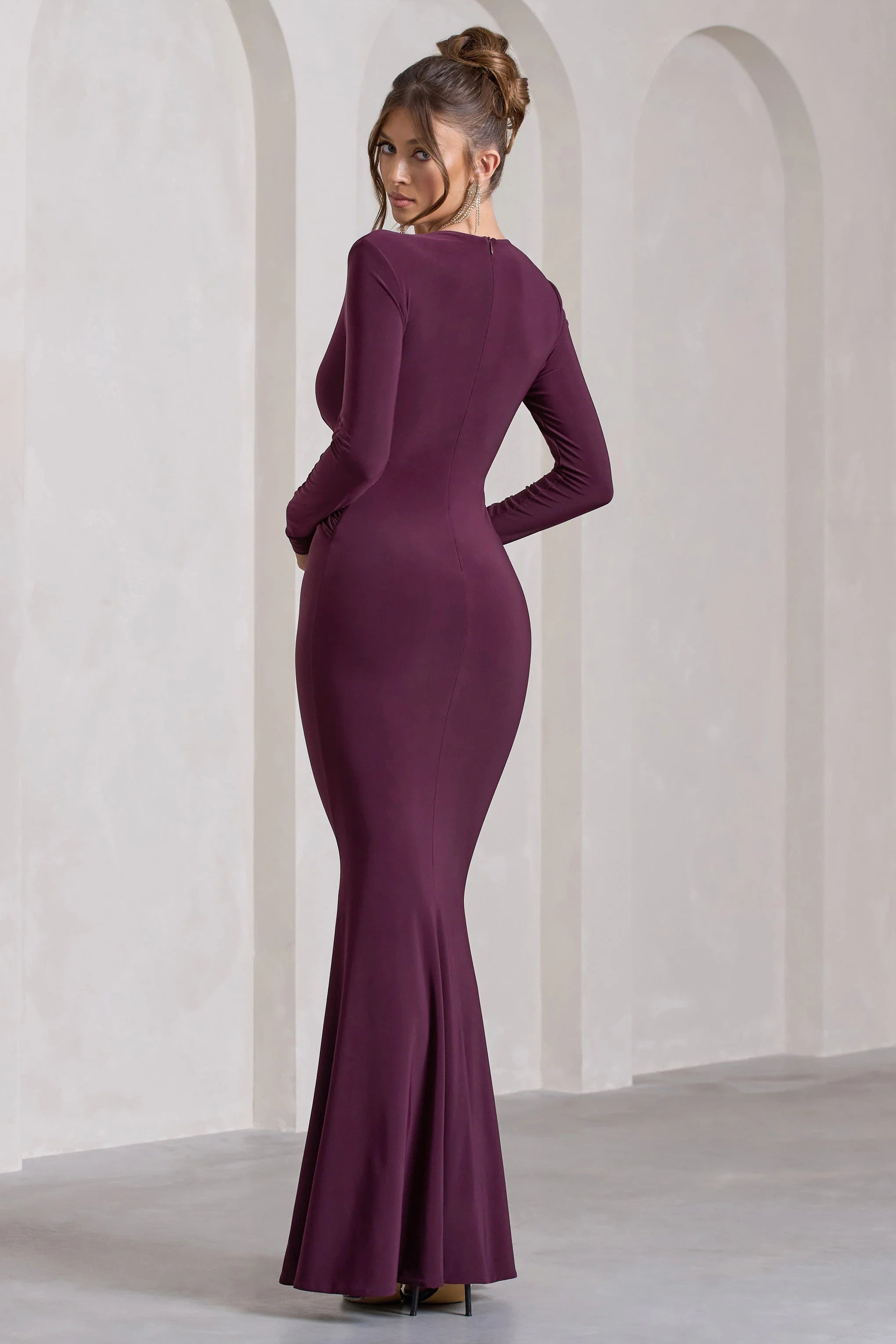Aluna | Plum Plunge-Neck Twisted Split Maxi Dress