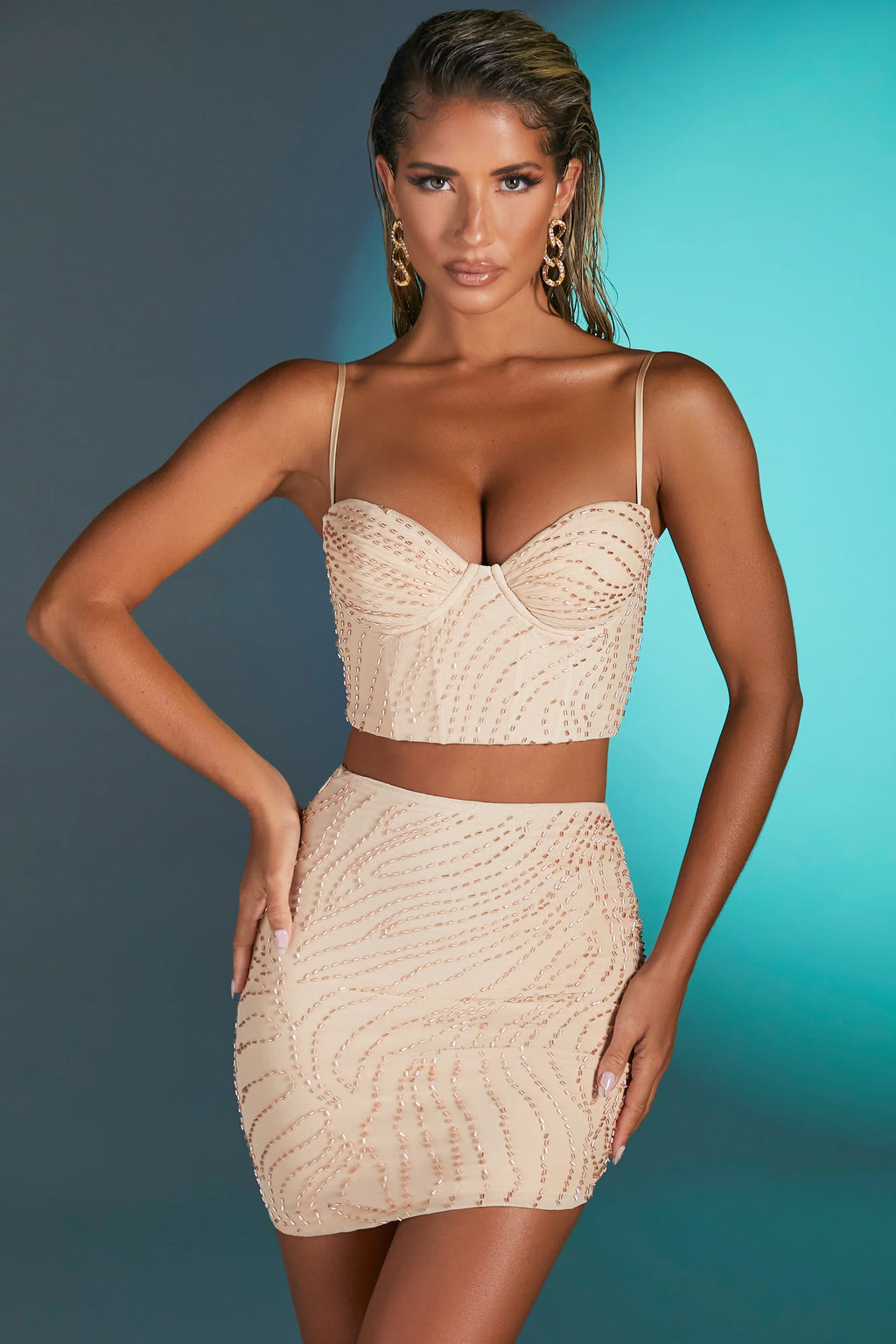 Embellished Crop Top in Sand