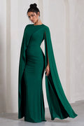 Magdelena | Bottle Green Asymmetric Cape Maxi Dress