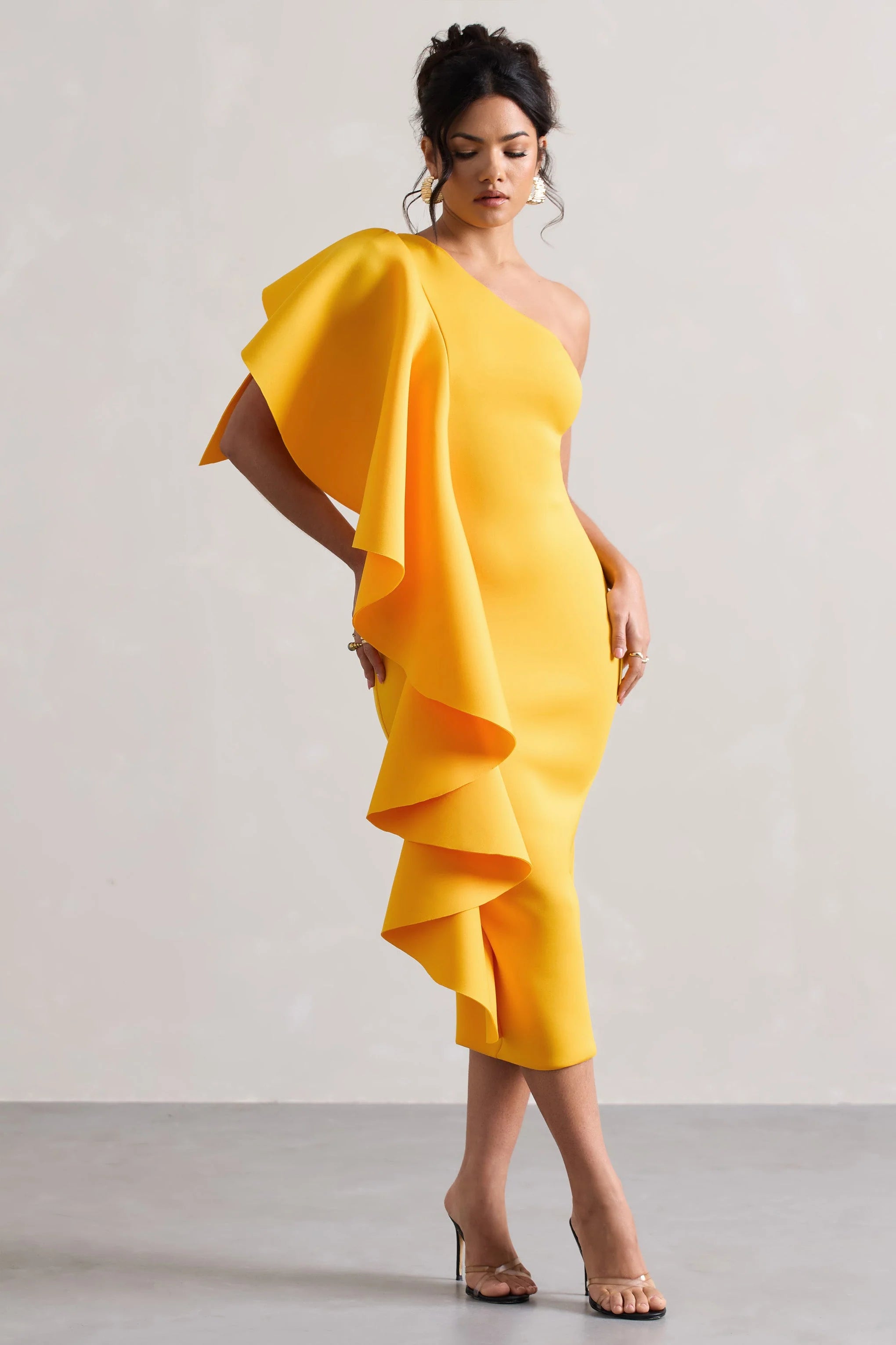 Polo | Mango Asymmetric Bodycon Midi Dress With Ruffle