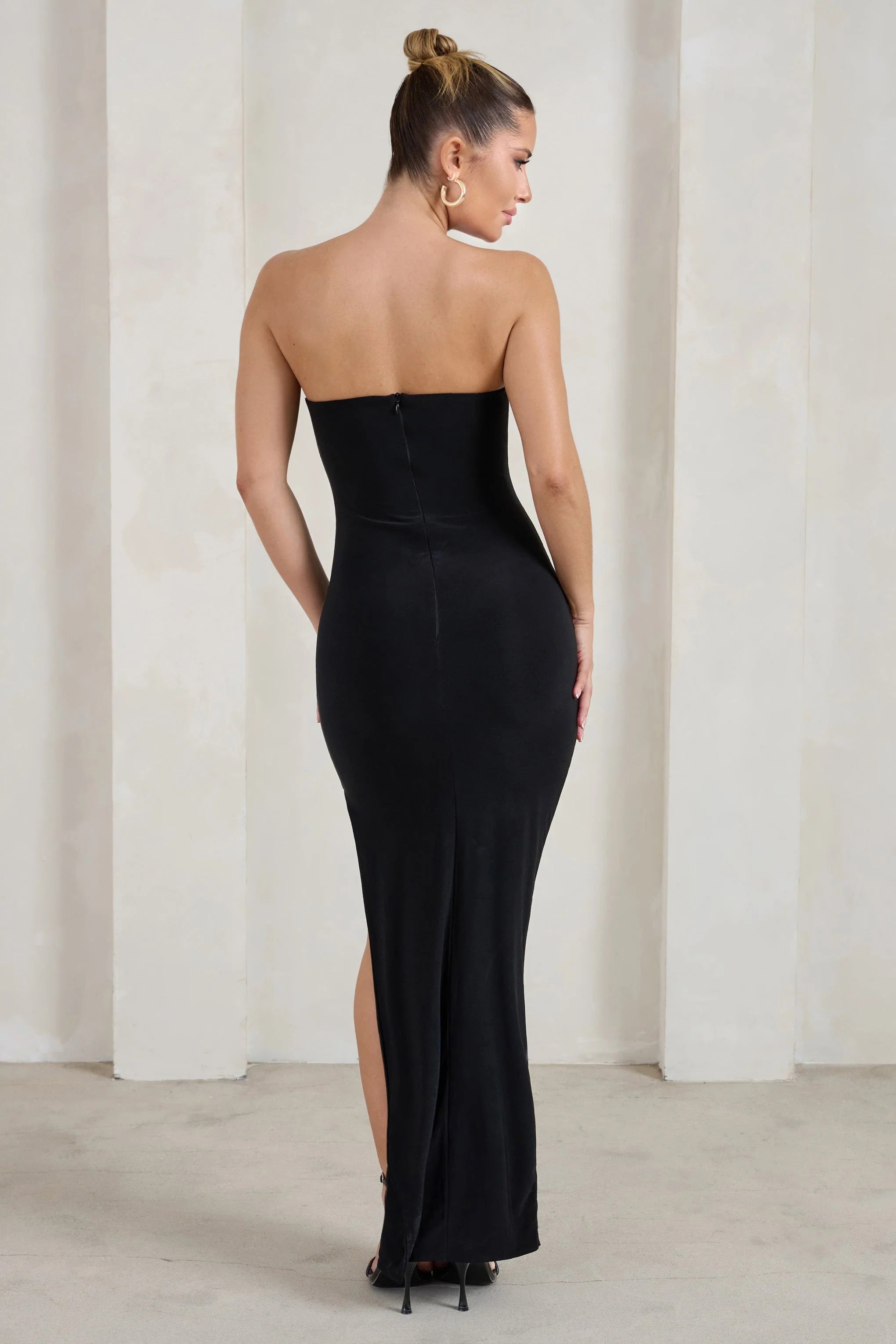 One Wish | Black Maxi Dress With Thigh Split