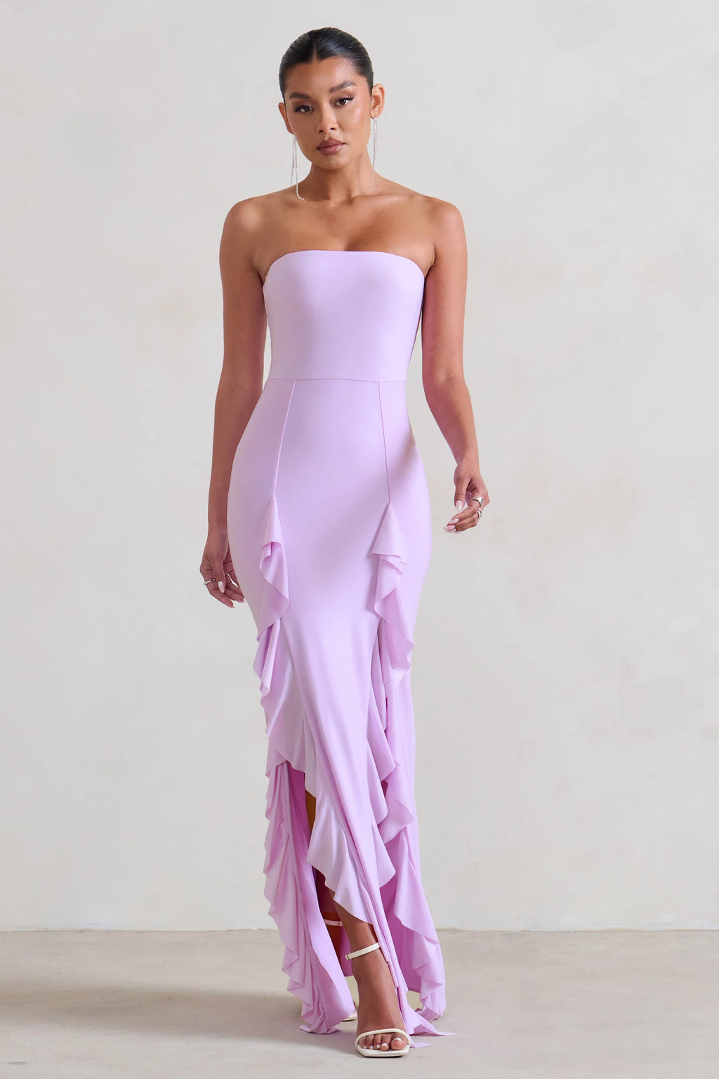 Susan | Lilac Bandeau Maxi Dress With Ruffled Splits