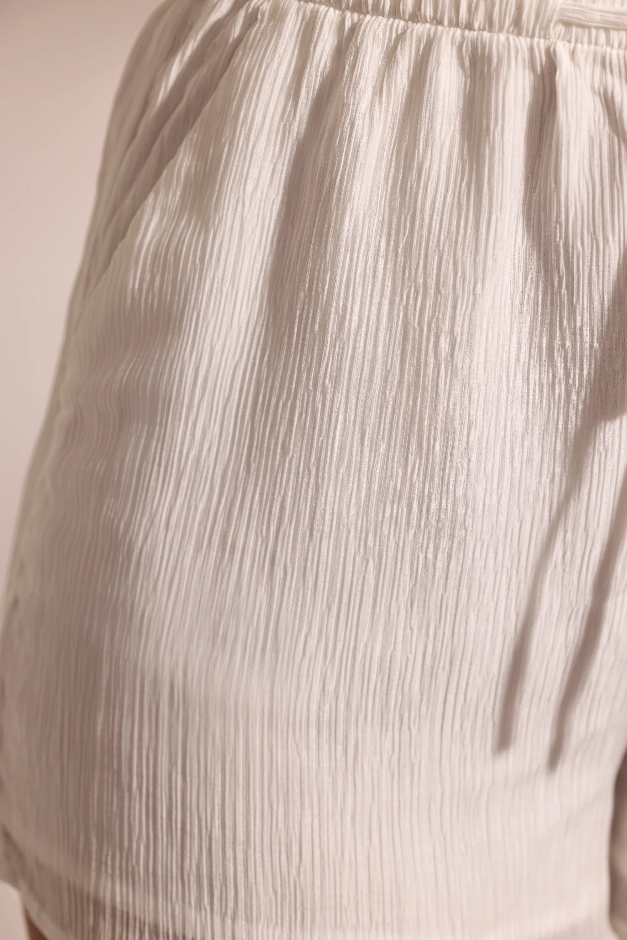 Crinkle Textured Beach Shorts in White