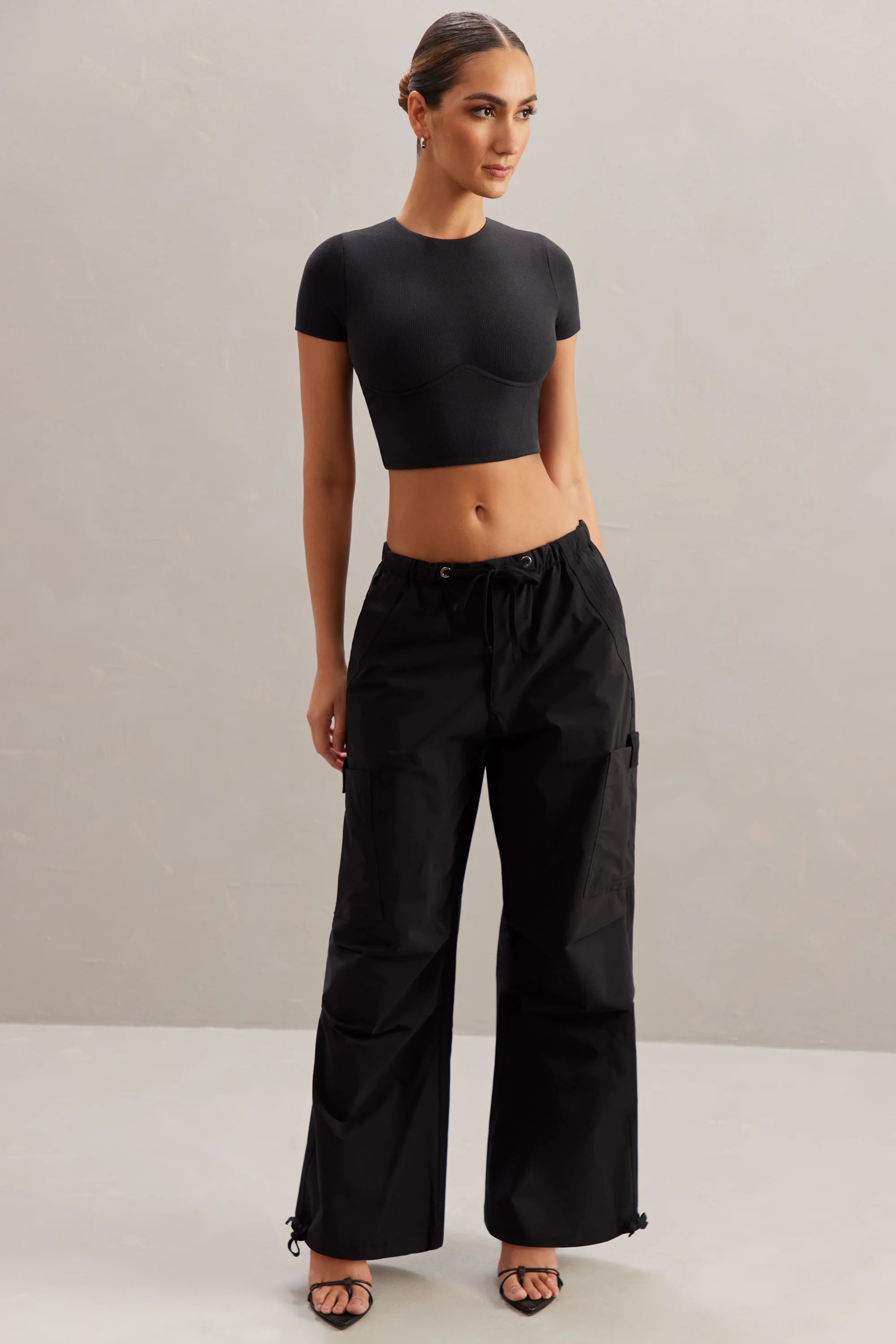 Tall Wide Leg Cargo Trousers in Black