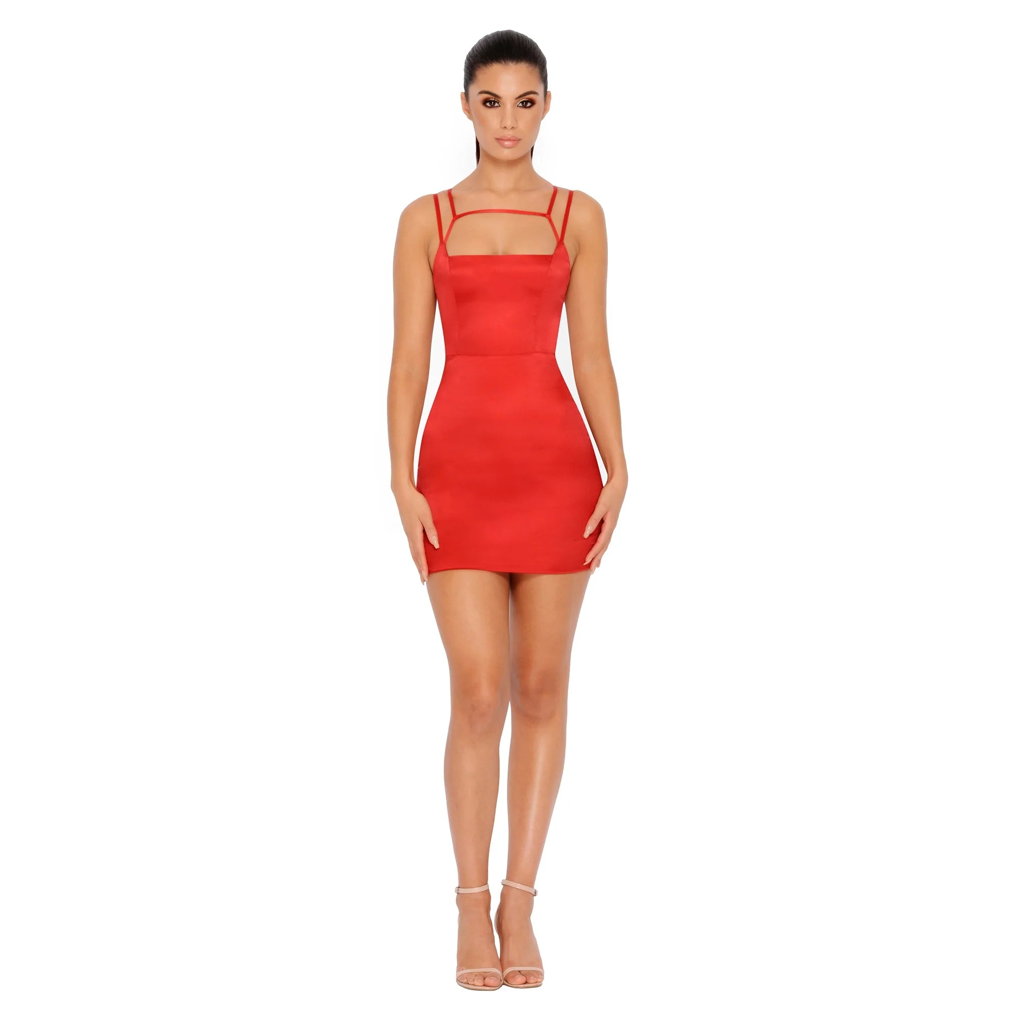 Run The Show Cut Out Satin Mini Dress in Red