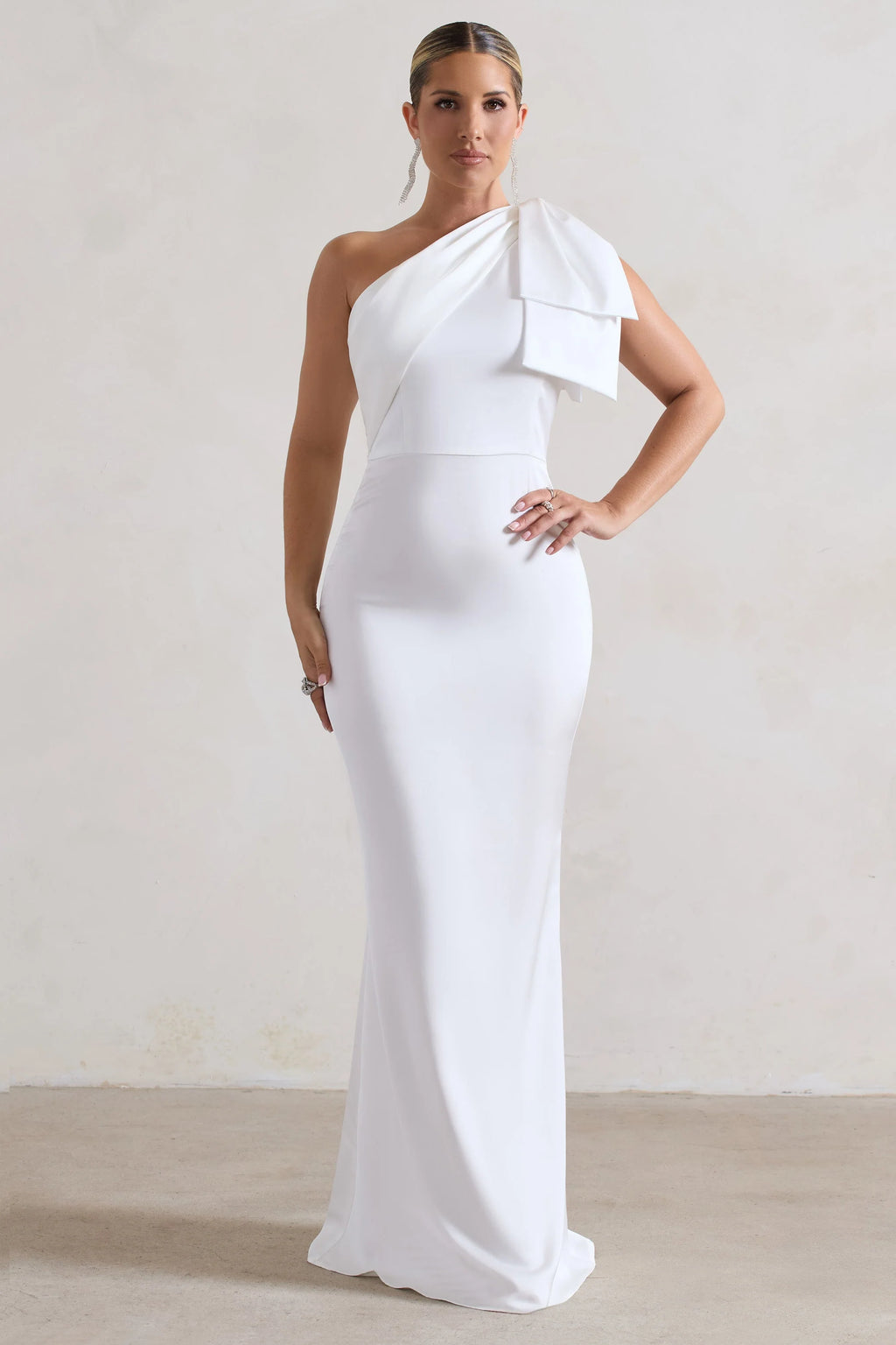 Lady | White Satin Asymmetric Maxi Dress With Bow
