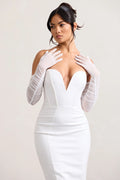 Come Closer | White Long Ruched Mesh Gloves