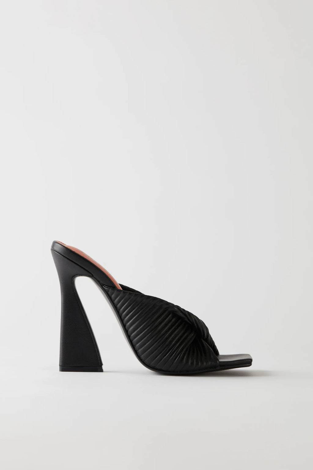 Ribbed Leatherette Mule Heels in Black