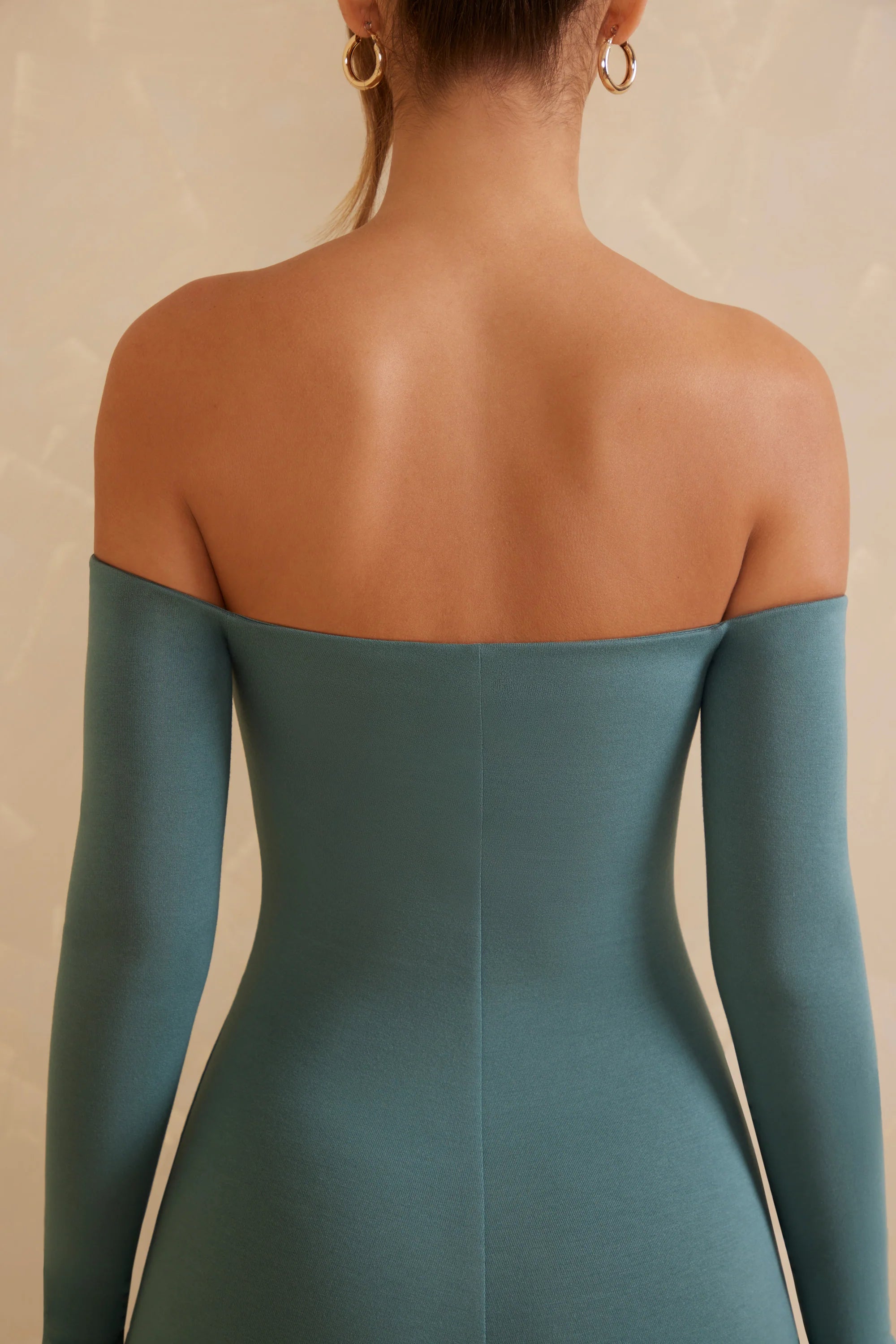 Petite Off The Shoulder Jumpsuit in Teal