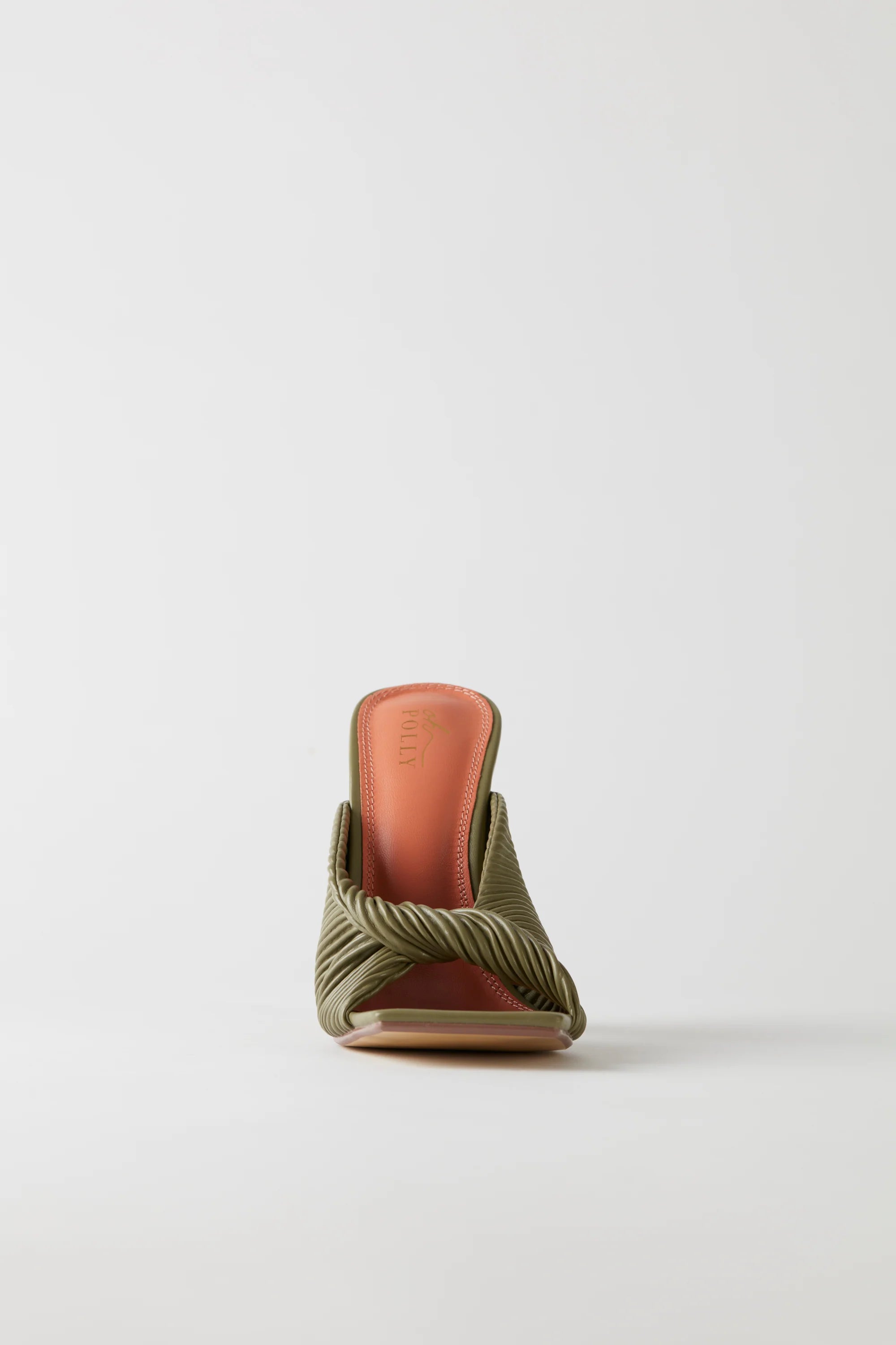 Hideaway Ribbed Leatherette Mule Heels in Olive
