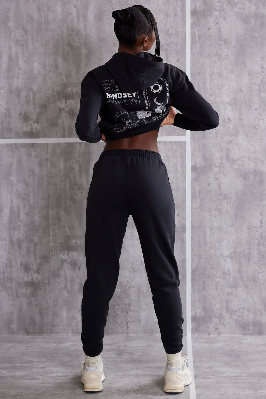 Petite High Waist Cuffed Joggers in Jet Black