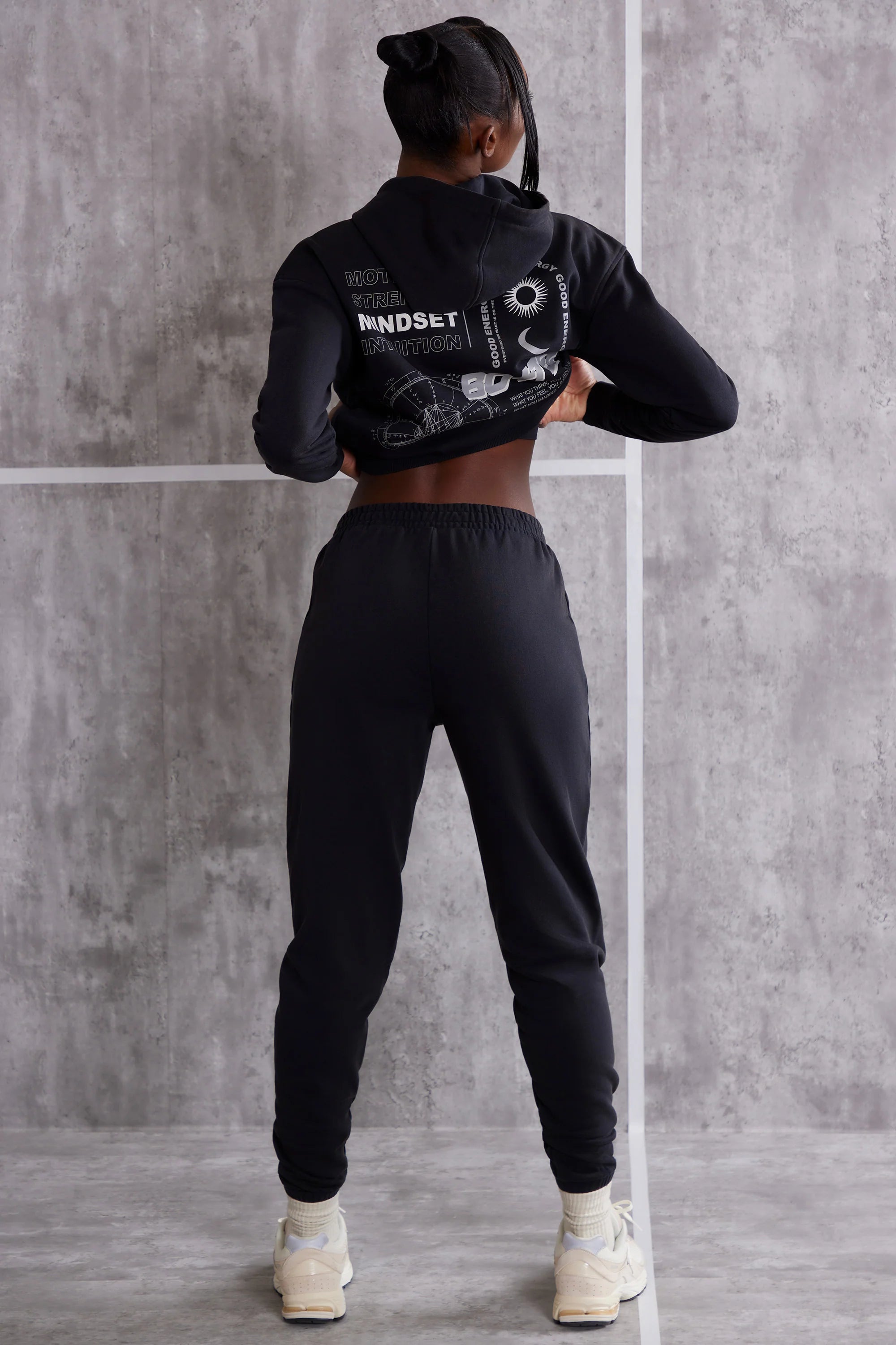 Petite High Waist Cuffed Joggers in Jet Black