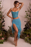 Waterfall Frill Midaxi Skirt in Teal
