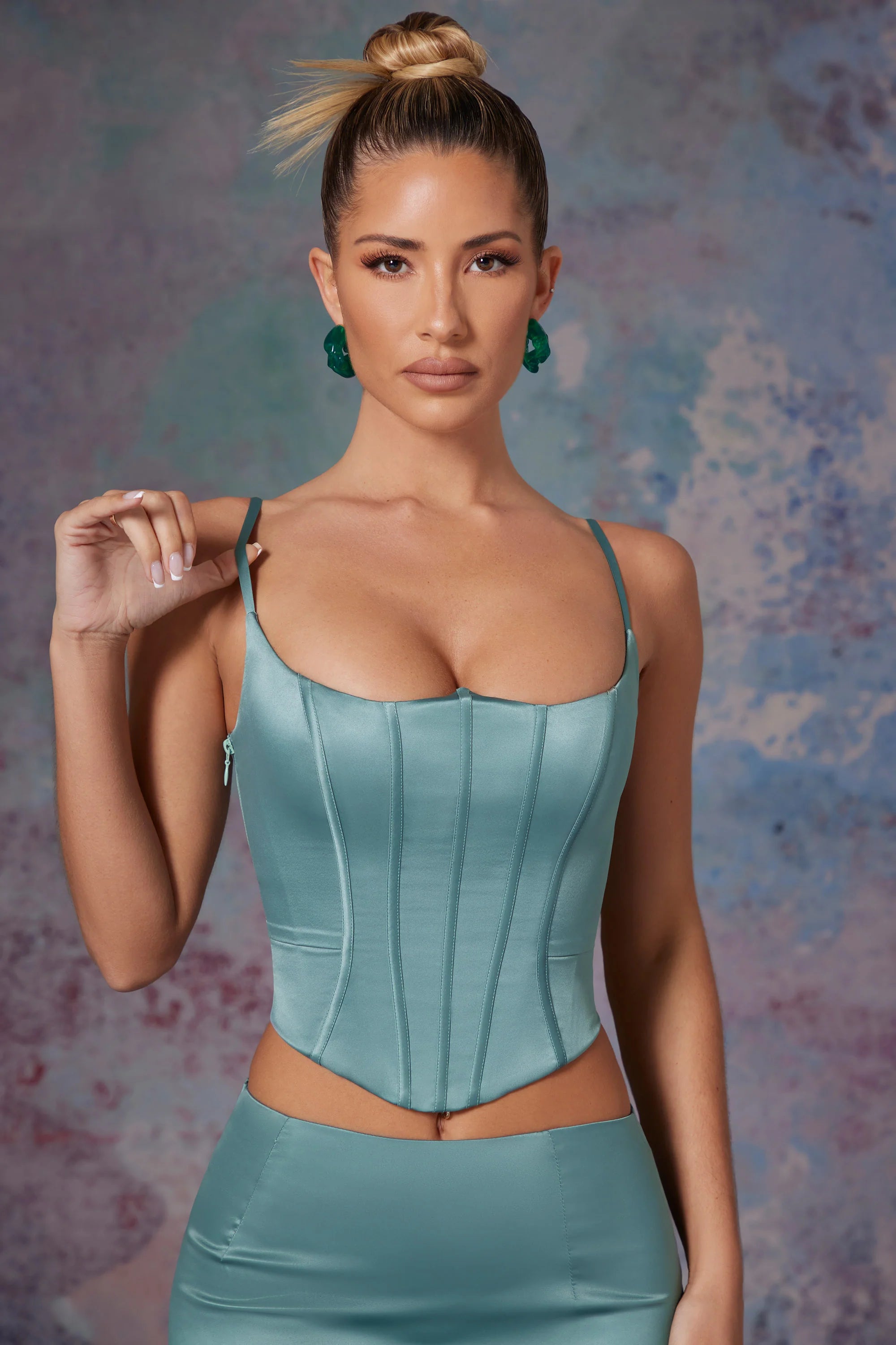 Push Up Full Length Corset in Light Teal