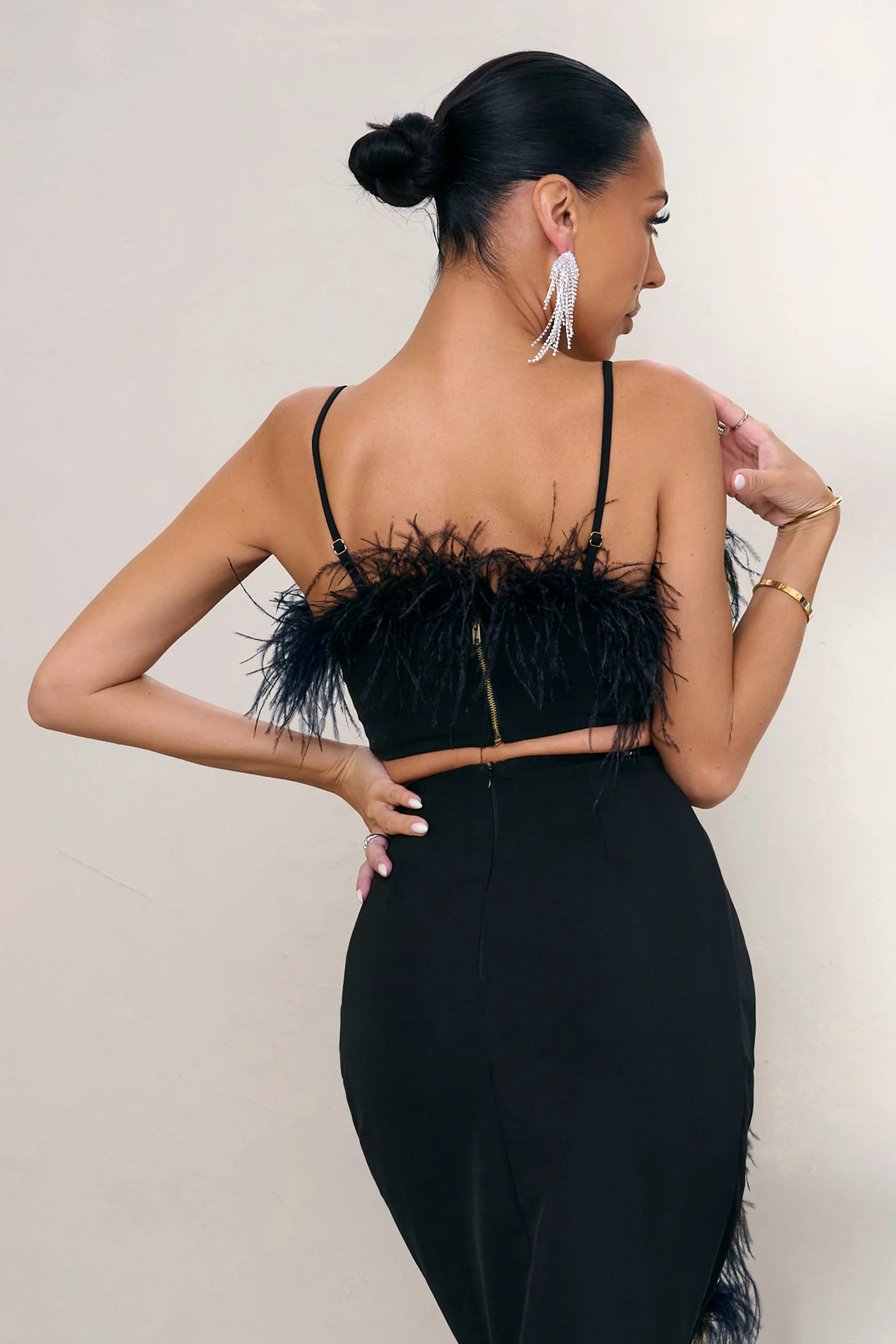 Prestige | Black Bralette With Feather Trim