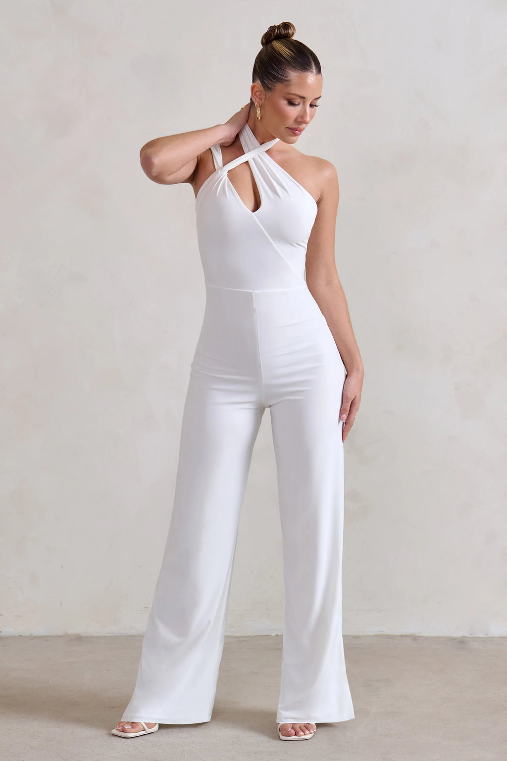 Tilly | White Cut Out Halterneck Asymmetrical Jumpsuit