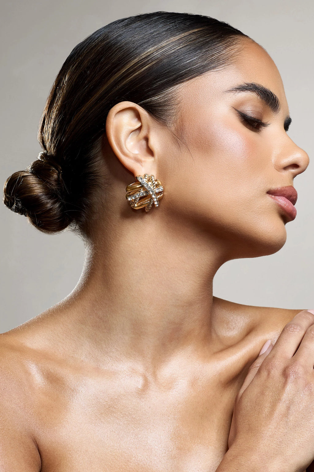 In Secret | Gold Diamante Abstract Statement Earrings