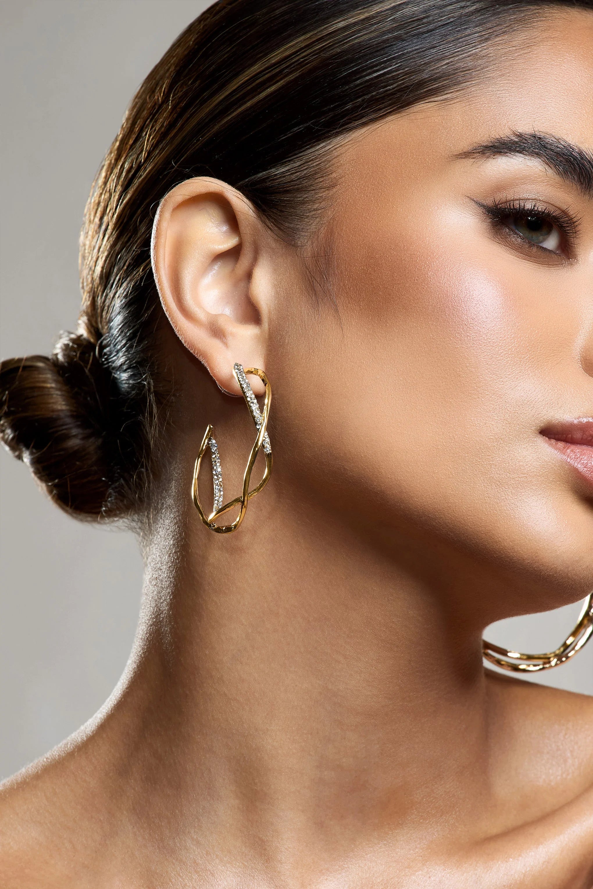Lova | Gold Diamante Twisted Hoop Earrings