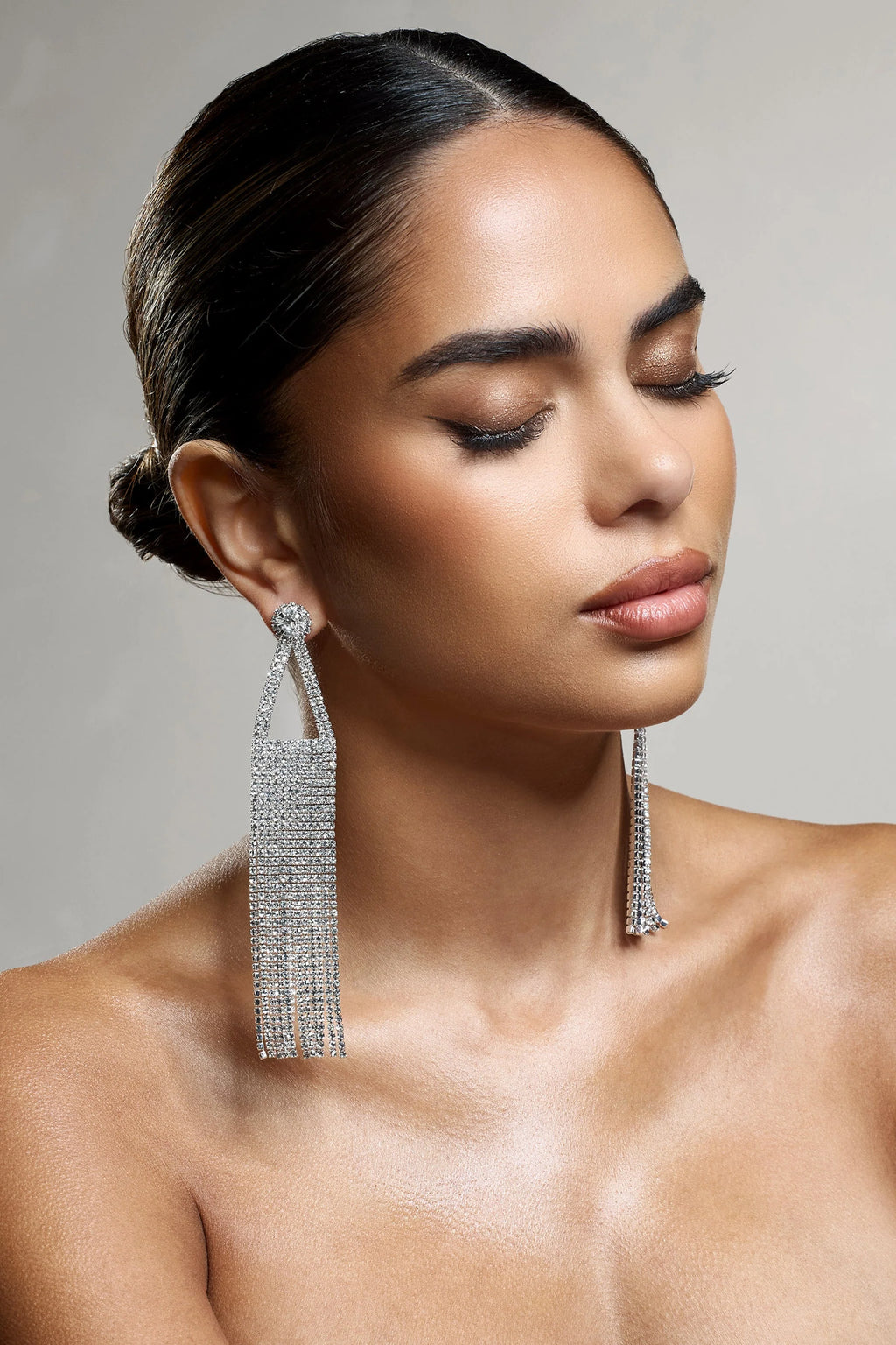 Balance | Silver Diamante Statement Tassel Earrings