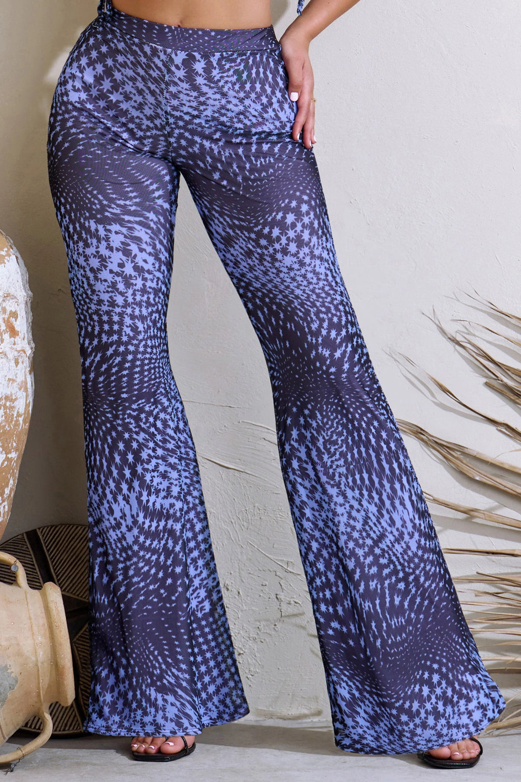 Looking Good | Purple Star Print High Waist Flared Trousers
