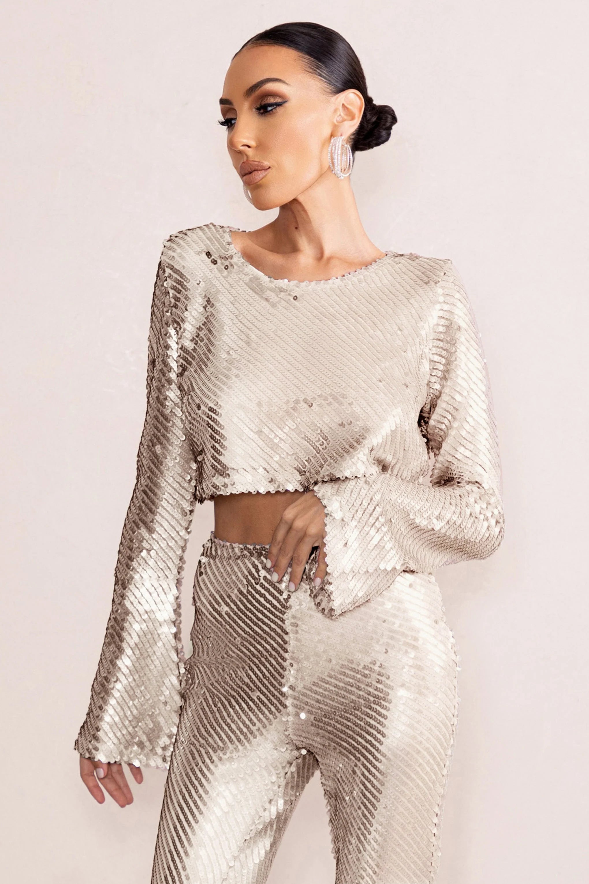 Aperitif | Silver Sequin Top With Keyhole Fastening