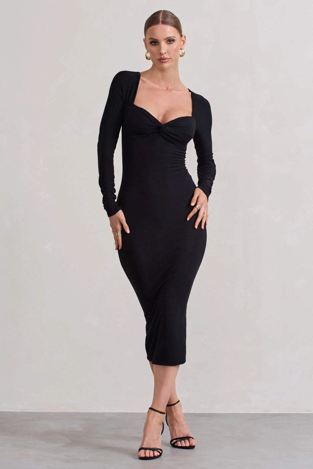 Sammy | Black Bodycon Sweetheart Midi Dress