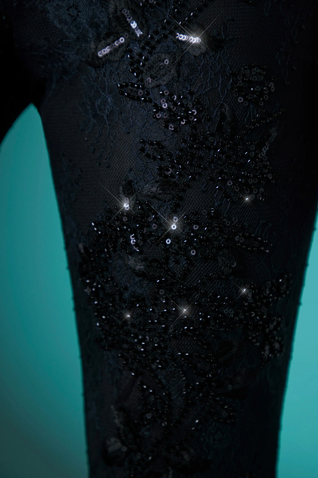 Petite Embellished Lace Low Rise Trousers in Black