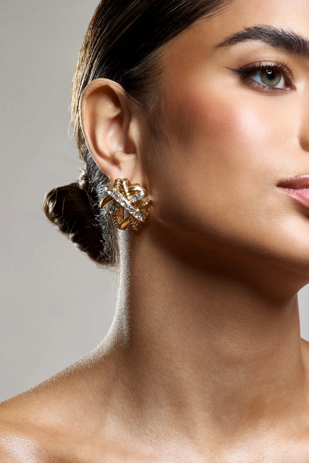 In Secret | Gold Diamante Abstract Statement Earrings
