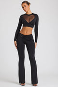 Petite Draped Detail Straight Leg Trousers in Black
