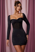 Long Sleeve Corset Mini Dress in Black