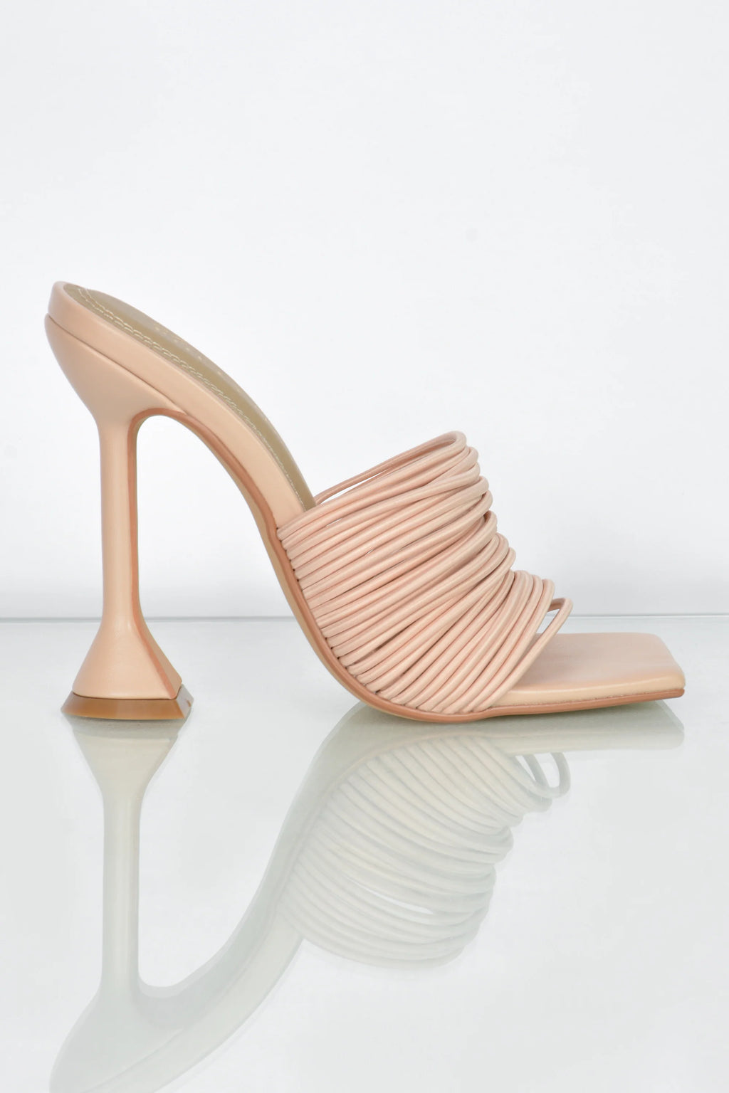 Through The Wire Multi Strap Mule Heels in Nude