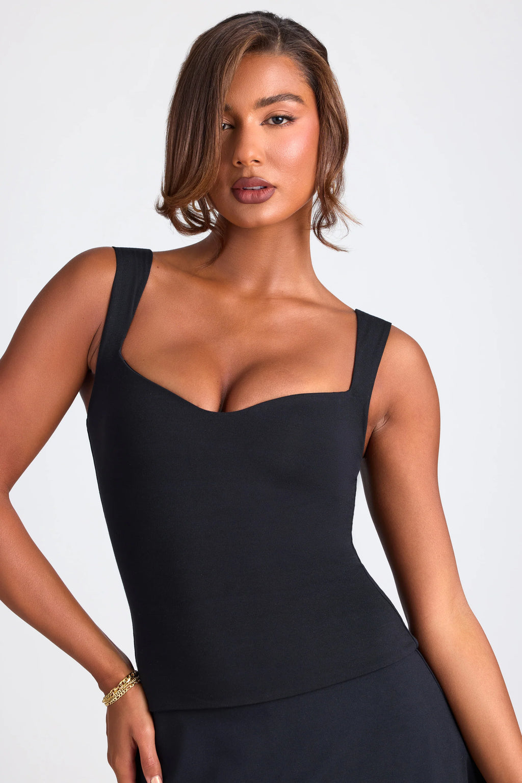 Modal Sweetheart Neckline Top in Black