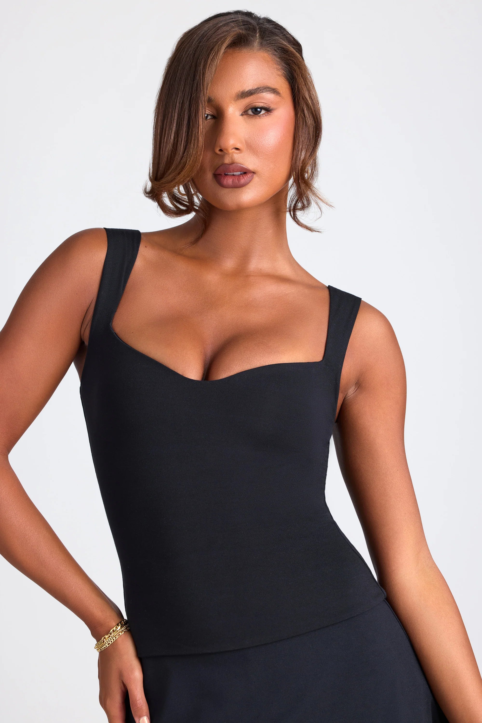 Modal Sweetheart Neckline Top in Black