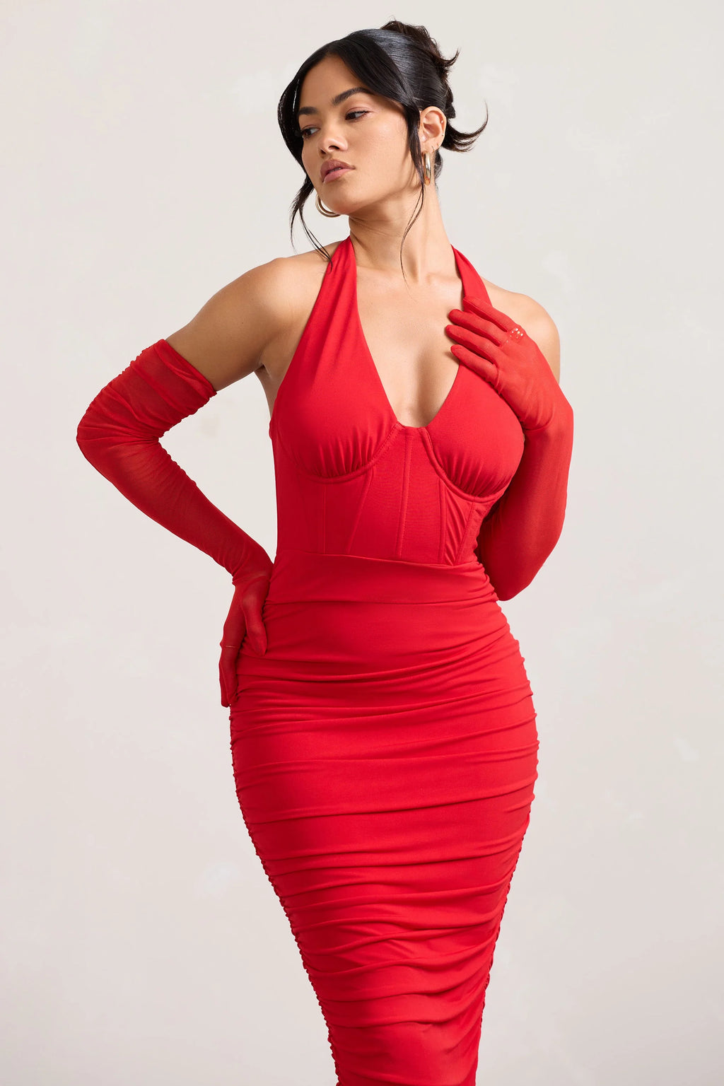 Your Touch | Red Sheer Long Ruched Gloves