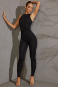Petite Racer Neck Jumpsuit in Black