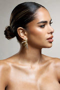 Curious | Gold Diamante Half Leaf Earrings