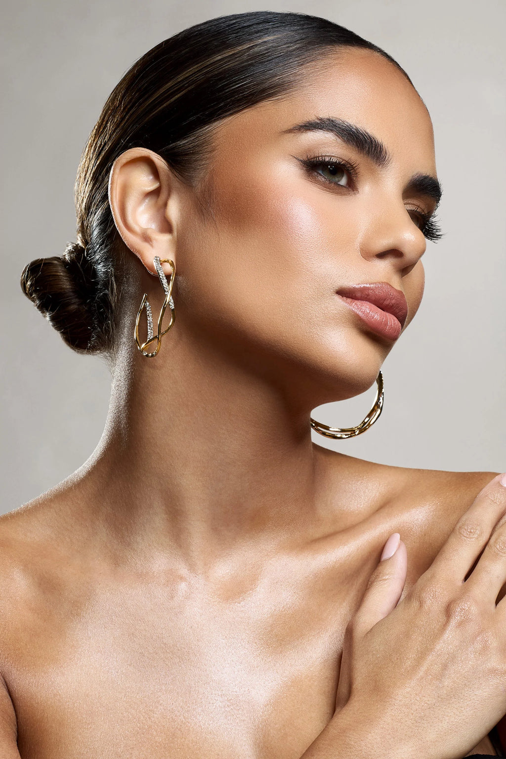 Lova | Gold Diamante Twisted Hoop Earrings