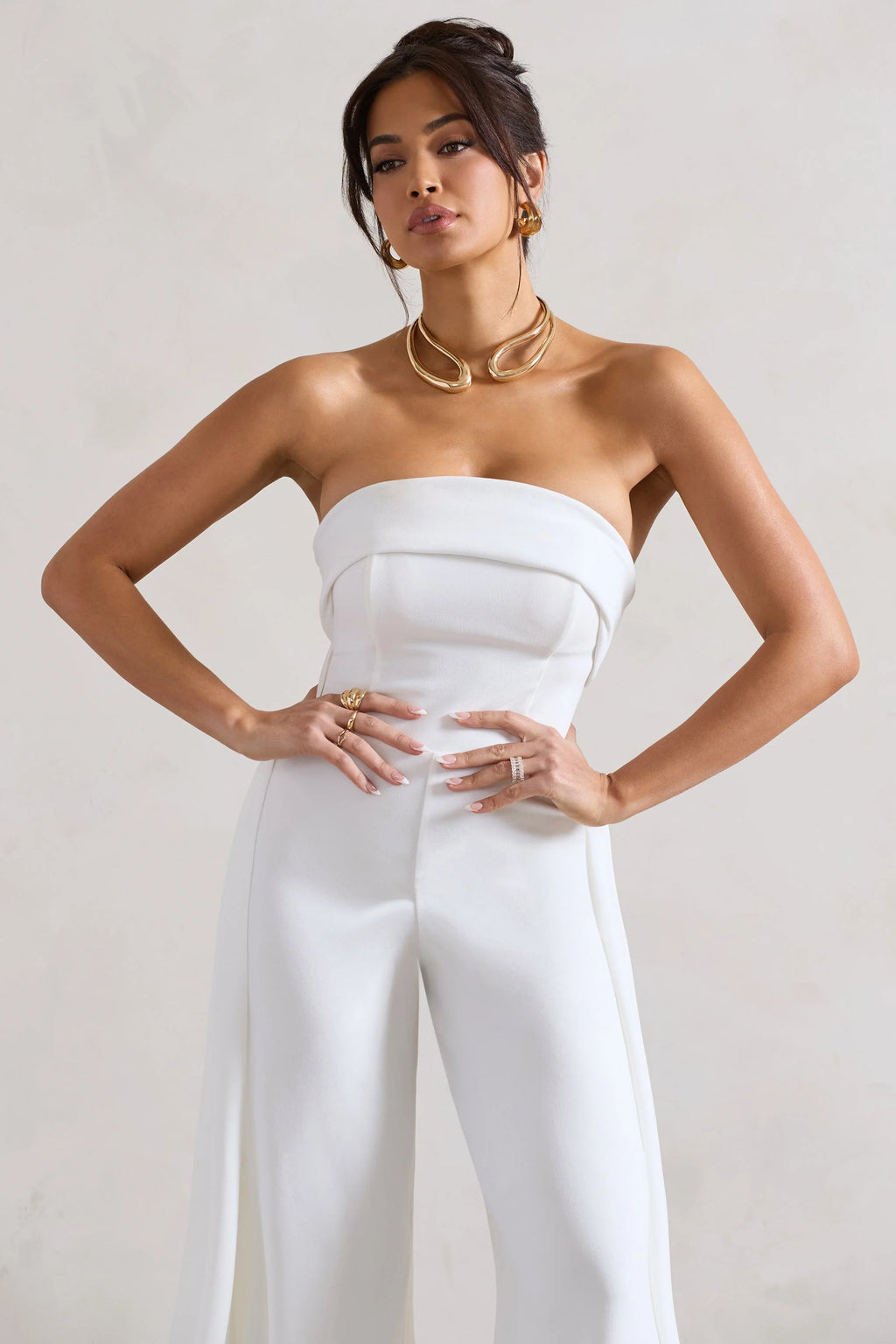 Amaya | White Bandeau Wide-Leg Jumpsuit With Cape