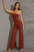 Petite Bandeau Wide Leg Jumpsuit in Brick