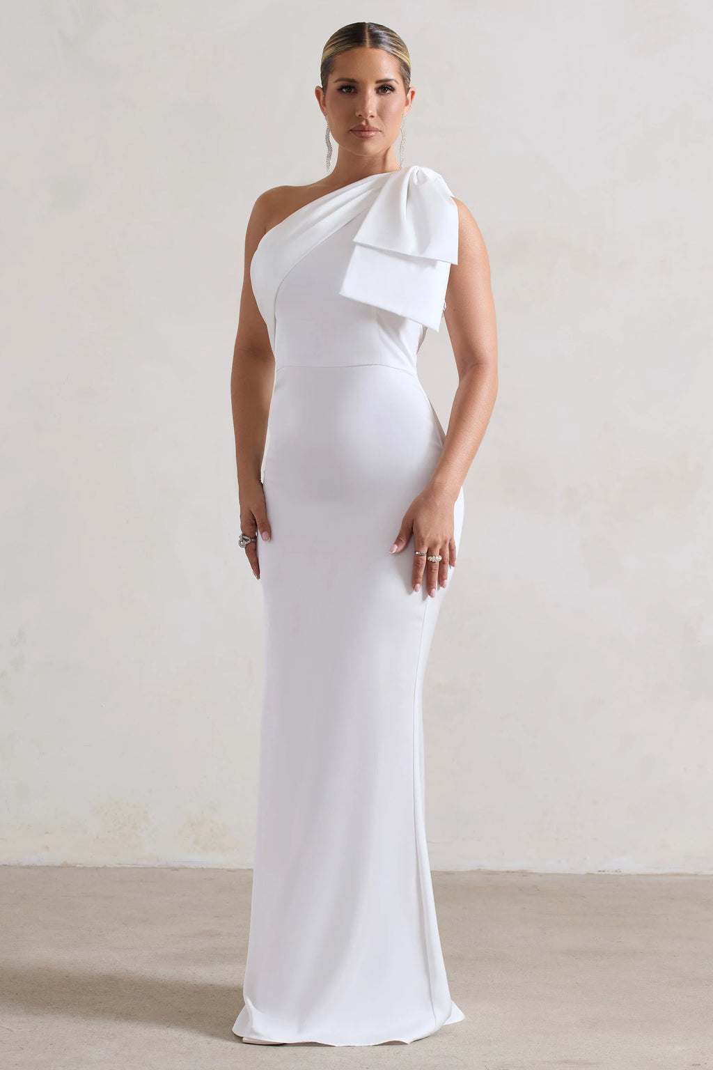 Lady | White Satin Asymmetric Maxi Dress With Bow