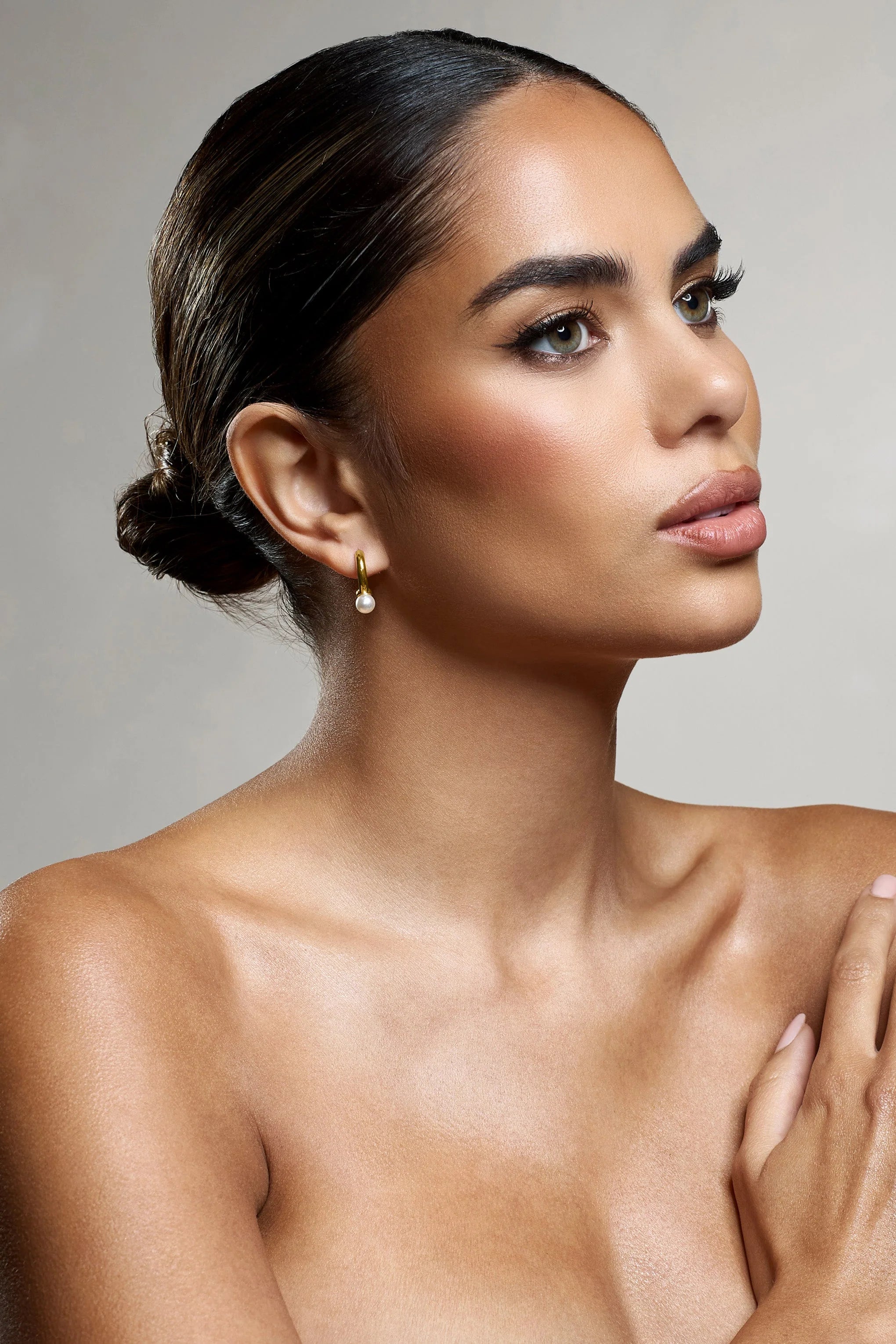 Gloss | Gold Pearl Small Hoop Earrings