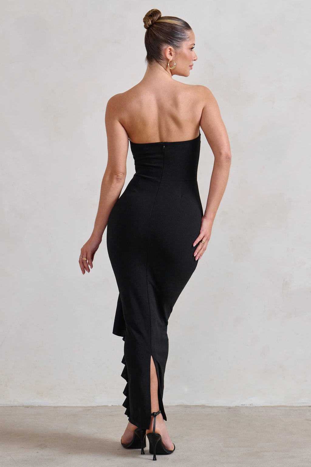 Fleur | Black Bandeau Ruffle Maxi Dress